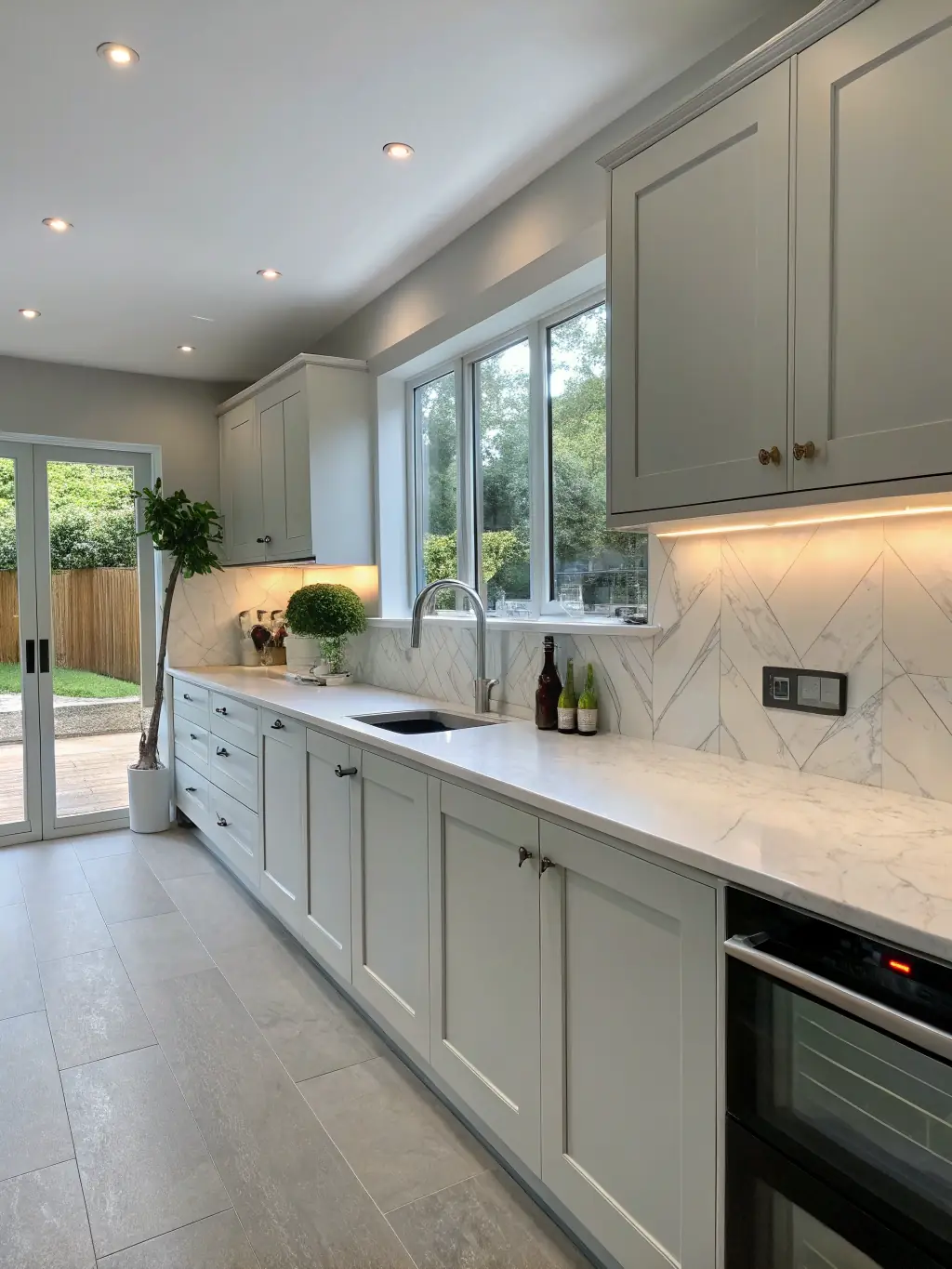 A modern renovated kitchen with new cabinets and countertops, representing home renovation services.