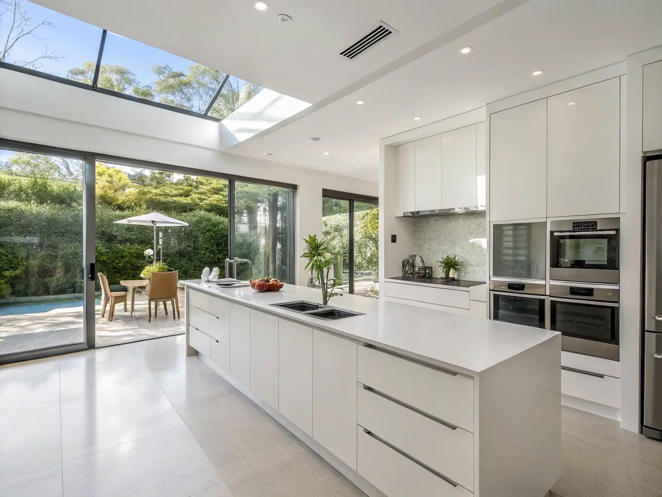 A beautifully renovated kitchen with new cabinets, countertops, and modern appliances, representing home renovation services.